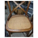 Pair of Cross Back Wooden Dining Chairs with Woven Seats