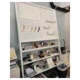White Wall-Mounted Pegboard Organizer with Shelves and Scissors Holders