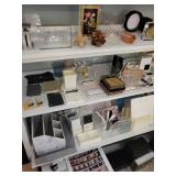 White Wall-Mounted Pegboard Organizer with Shelves and Scissors Holders