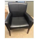 Pair of Black Faux Leather Armchairs with Wooden Legs