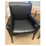 Pair of Black Faux Leather Armchairs with Wooden Legs