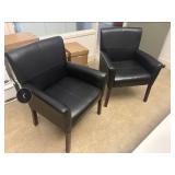 Pair of Black Faux Leather Armchairs with Wooden Legs
