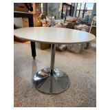 Round White Table with Chrome Pedestal Base 35.5in W x 29in H