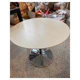 Round White Table with Chrome Pedestal Base 35.5in W x 29in H