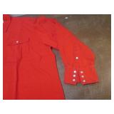 (K) Red Denim Long Sleeve Snap Fron...