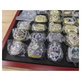 NFL Football Super Bowl Championship Ring Set - 59 Rings in Beautiful Display Case with Lombardi Trophy Packers Chiefs Raiders Patriots 49ers Brady Favre Namath Montana Mahomes Eagles - Brand New *I