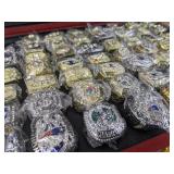 NFL Football Super Bowl Championship Ring Set - 59 Rings in Beautiful Display Case with Lombardi Trophy Packers Chiefs Raiders Patriots 49ers Brady Favre Namath Montana Mahomes Eagles - Brand New *I