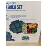 Bentgo Kids Snap & Go Leak-Proof Lunch Set, Insulated Bag, Shark Print - Brand New