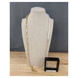 Pearl Look Necklace & Pierced Earrings Set, Gold Tone, 17 in - Brand New
