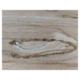 Pearl Look Necklace & Pierced Earrings Set, Gold Tone, 17 in - Brand New