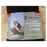 2 Pair Free Country Ladies Faux Fur Lined Leggings XS/S - Brand New