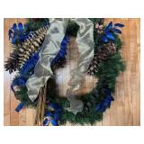 Festive Blue/Gold Decorative Wreath