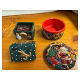 Unique Assortment of Collectible Christmas Decor - Mad Hatter Ornaments, Set of Asian hand Painted Ornaments, Set of 3 Candles and a Candy Dish