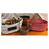 Decorative Christmas Containers - Red/White Woven Basket, Reindeer Basket, Heavy Duty White Basket with Handles, Holy Decorated Plant Container