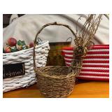 Decorative Christmas Containers - Red/White Woven Basket, Reindeer Basket, Heavy Duty White Basket with Handles, Holy Decorated Plant Container