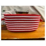 Decorative Christmas Containers - Red/White Woven Basket, Reindeer Basket, Heavy Duty White Basket with Handles, Holy Decorated Plant Container