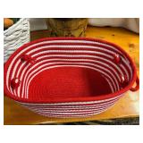 Decorative Christmas Containers - Red/White Woven Basket, Reindeer Basket, Heavy Duty White Basket with Handles, Holy Decorated Plant Container