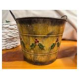 Decorative Christmas Containers - Red/White Woven Basket, Reindeer Basket, Heavy Duty White Basket with Handles, Holy Decorated Plant Container