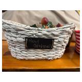 Decorative Christmas Containers - Red/White Woven Basket, Reindeer Basket, Heavy Duty White Basket with Handles, Holy Decorated Plant Container