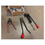 Uline Strapping Tools. Includes Cart with Some Banding, Cutter, Crimper, Tightener, Extra Clips