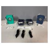 Four Portable Rechargeable Necklace Fans, with USB Charging Cords