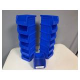 12 Uline Blue Stackable Bins 5.5 x 4 x 3 plus 1 Bonus Akro Mills Bin of Same Size.