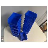 12 Uline Blue Stackable Bins 5.5 x 4 x 3 plus 1 Bonus Akro Mills Bin of Same Size.