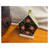 Four Unique Flower and Plant Containers with a Decorative Birdhouse