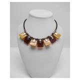 Sterling Silver Leather & Amber-Style Necklace