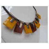 Sterling Silver Leather & Amber-Style Necklace