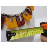 Sterling Silver Leather & Amber-Style Necklace