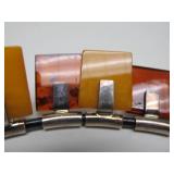 Sterling Silver Leather & Amber-Style Necklace