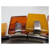 Sterling Silver Leather & Amber-Style Necklace