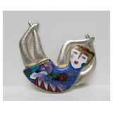 Outstanding Large Signed Figural Modernist Sterling Silver Cloisonné Brooch by CR Dunetz