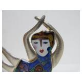 Outstanding Large Signed Figural Modernist Sterling Silver Cloisonné Brooch by CR Dunetz