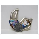 Outstanding Large Signed Figural Modernist Sterling Silver Cloisonné Brooch by CR Dunetz