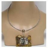 Impressive Sculptural Sterling Silver Modernist Pendant Necklace w/Faces