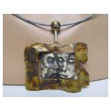 Impressive Sculptural Sterling Silver Modernist Pendant Necklace w/Faces