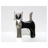 Larger Signed Black & Sterling Silver Cat Brooch