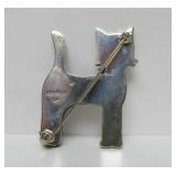 Larger Signed Black & Sterling Silver Cat Brooch