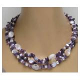 Chunky Multi-Strand Genuine Pear & Amethyst Necklace