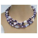 Chunky Multi-Strand Genuine Pear & Amethyst Necklace
