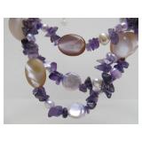 Chunky Multi-Strand Genuine Pear & Amethyst Necklace