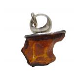 Large Modernist Sterling Silver & Amber Pendant