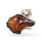 Large Modernist Sterling Silver & Amber Pendant