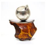Large Modernist Sterling Silver & Amber Pendant