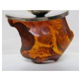 Large Modernist Sterling Silver & Amber Pendant