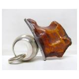 Large Modernist Sterling Silver & Amber Pendant
