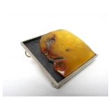 Larger Sculptural Sterling Silver & Amber Pendant