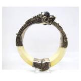 Awesome Vintage Oriental Bone & Silver Dragon Bracelet